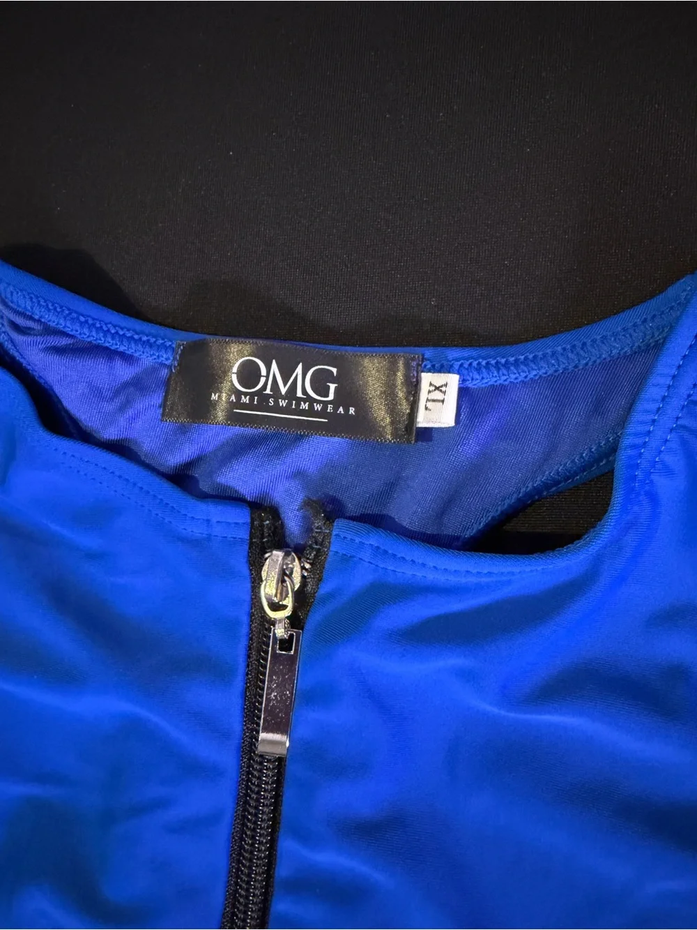 Miami Swim Royal Blue Zip-Front One-Piece with Black Mesh Accents